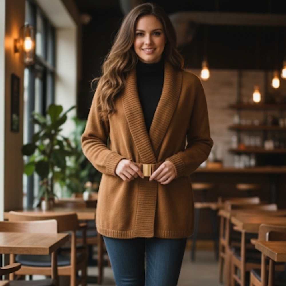 Jones New York Cardigan Sweater With Gold Detail Belt